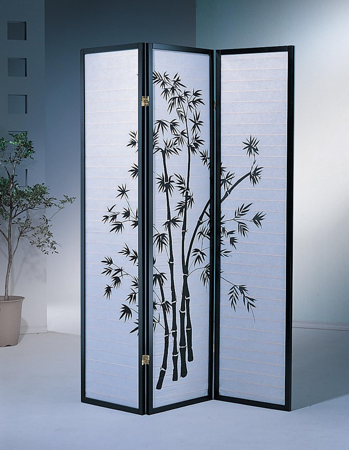 Milton Greens Stars 3Panel Sam Room Divider with Bamboo Design Print Accent Furniture Room Dividers