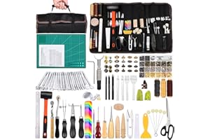ZMAAGG 328Pcs Leather Tooling Kit, Leather Kit with Manual, Leather Working Tools and Supplies, Leather Stamp Tools, Stitching Groover and Rivets Kit Suitable for Beginners to Professionals