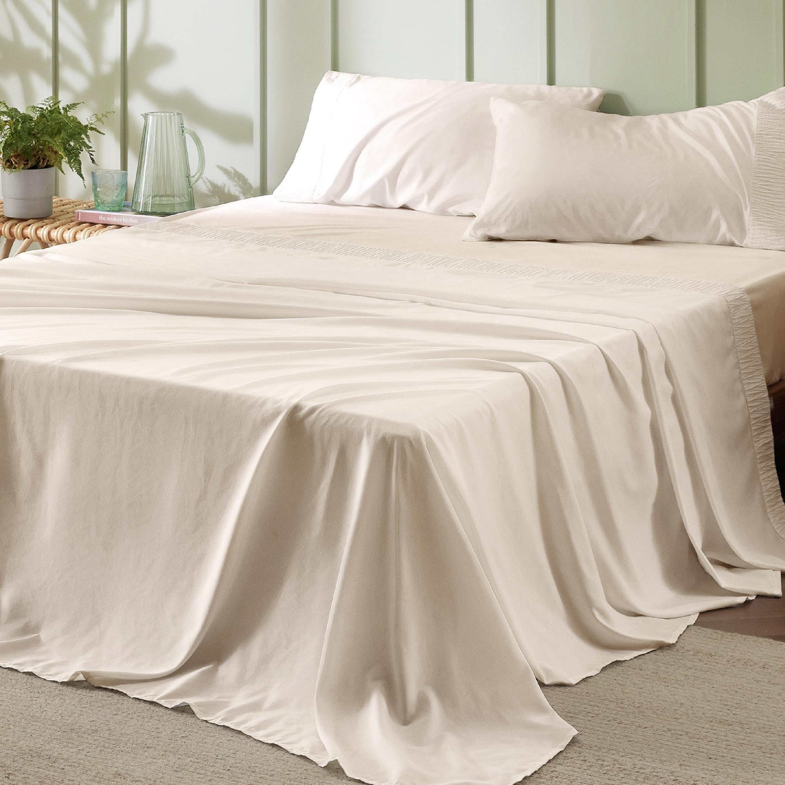 Photo 1 of Bedsure Queen Sheet Set - 4 Pieces Soft Queen Size Sheets - Breathable & Cooling - Hotel Luxury - Easy Care Polyester Microfiber Bedding for Women, Men, Beige