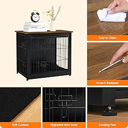 DWANTON Dog Crate Furniture with Cushion, Wooden
