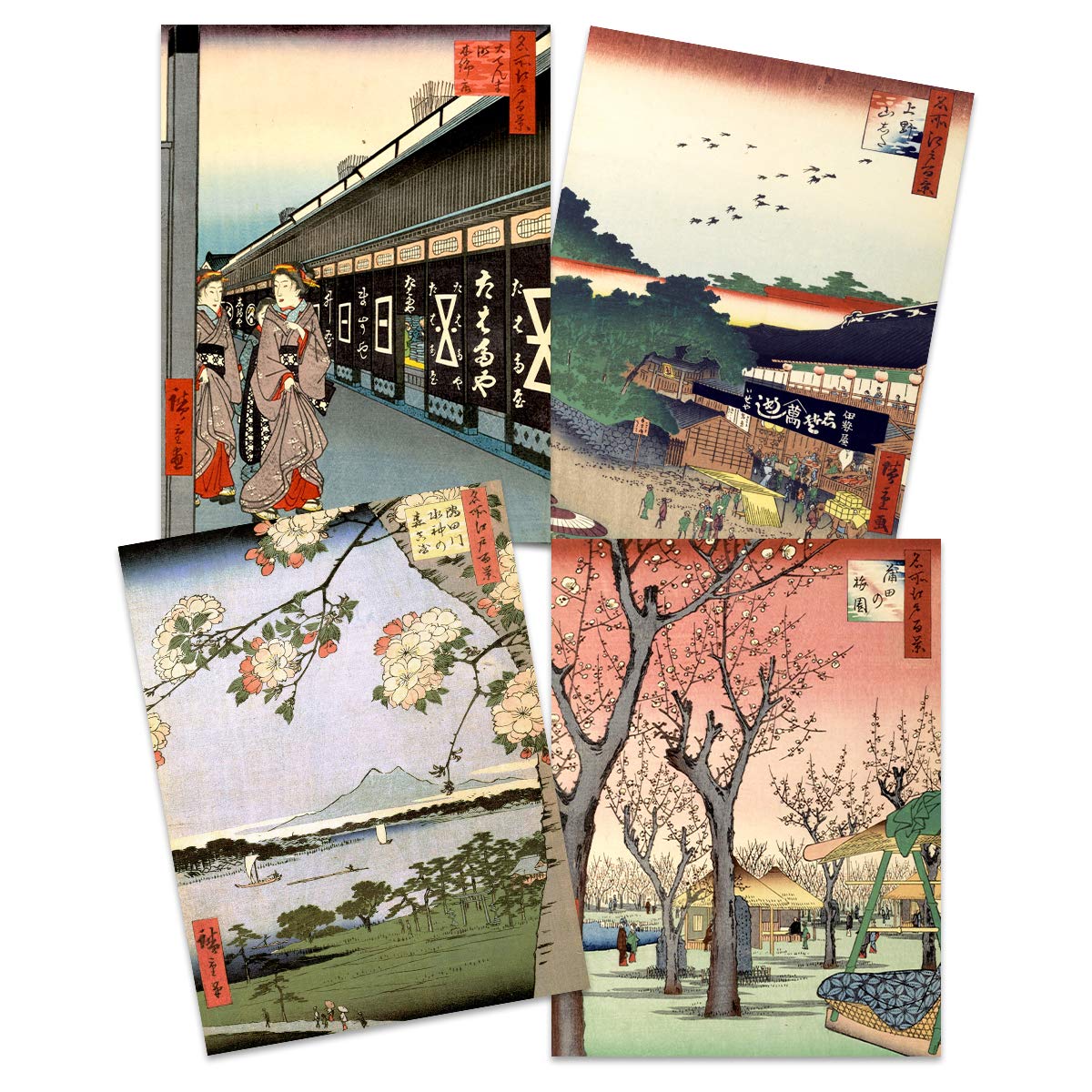 Wee Blue Coo Japanese Woodblock Utagawa Hiroshige Ukiyo-e Unframed Wall Art Print Poster Home Decor Premium Pack of 4