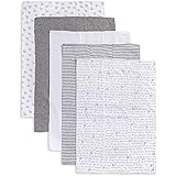 Burt's Bees Baby - 5 Pack of Burp Cloths, 100% Organic Cotton (1 Cloud, 1 Solid Color, 1 Honey Bee Print, 1 Stripe, 1 Alphabe