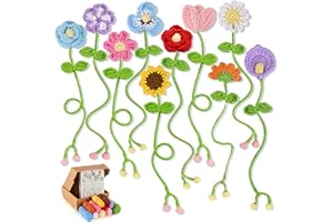 Joyclub Crochet Kit for Beginners 10 Flower Bookmarks Crochet Starter Kits with Step-by-Step Video Tutorials and Instructions DIY Craft Gift for Adults Book Lovers Mother Teacher Student