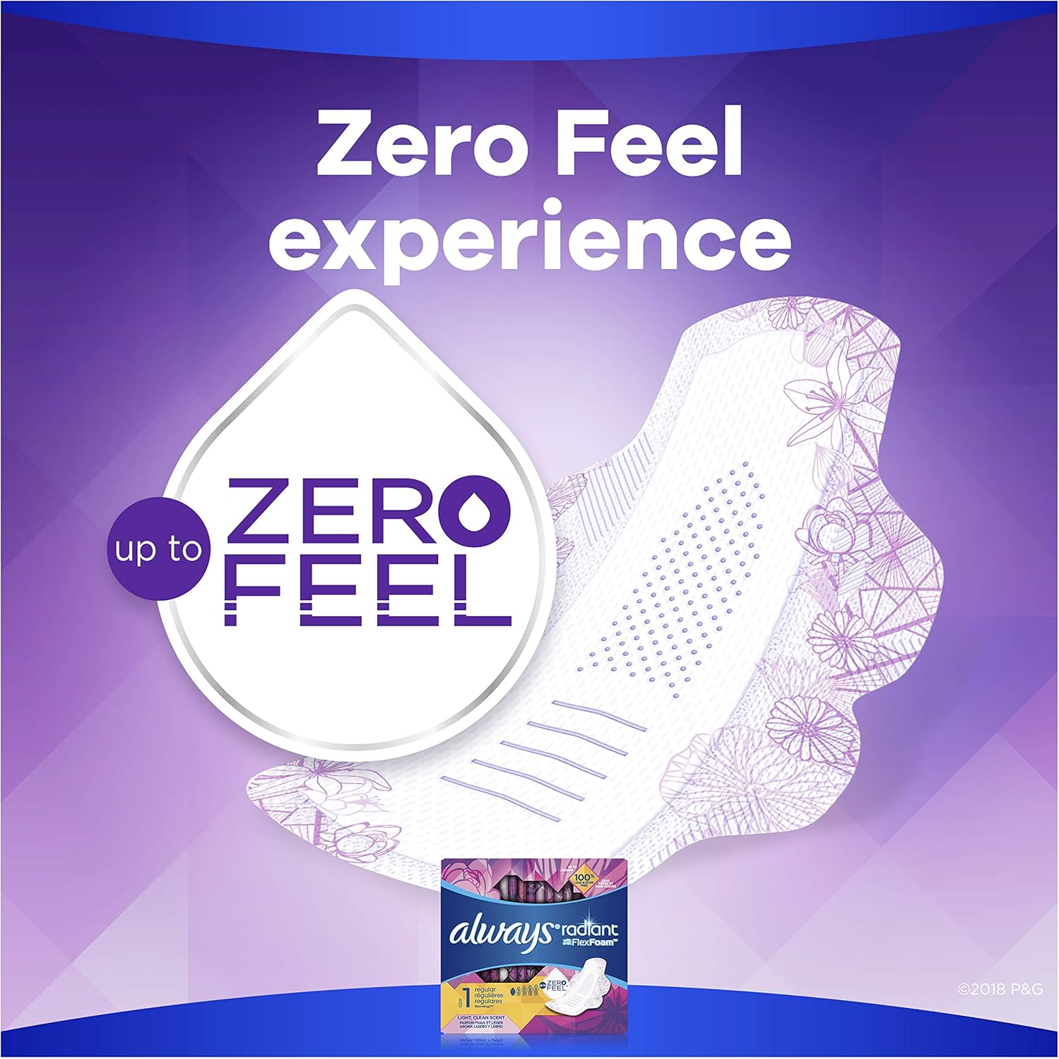 Always Radiant Feminine Pads for Women, Size 1, 90 Count, Regular Absorbency, Light Clean Scent (30 Count, Pack of 3 - 90 Count Total): Health & Personal Care