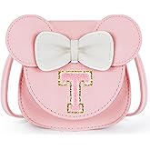 URSKYTOUS Toddler Purse Gifts for Girl Kids Little Initial Mouse Ears Bow Crossbody Bag Pink Cute Pu Shoulder Handbag
