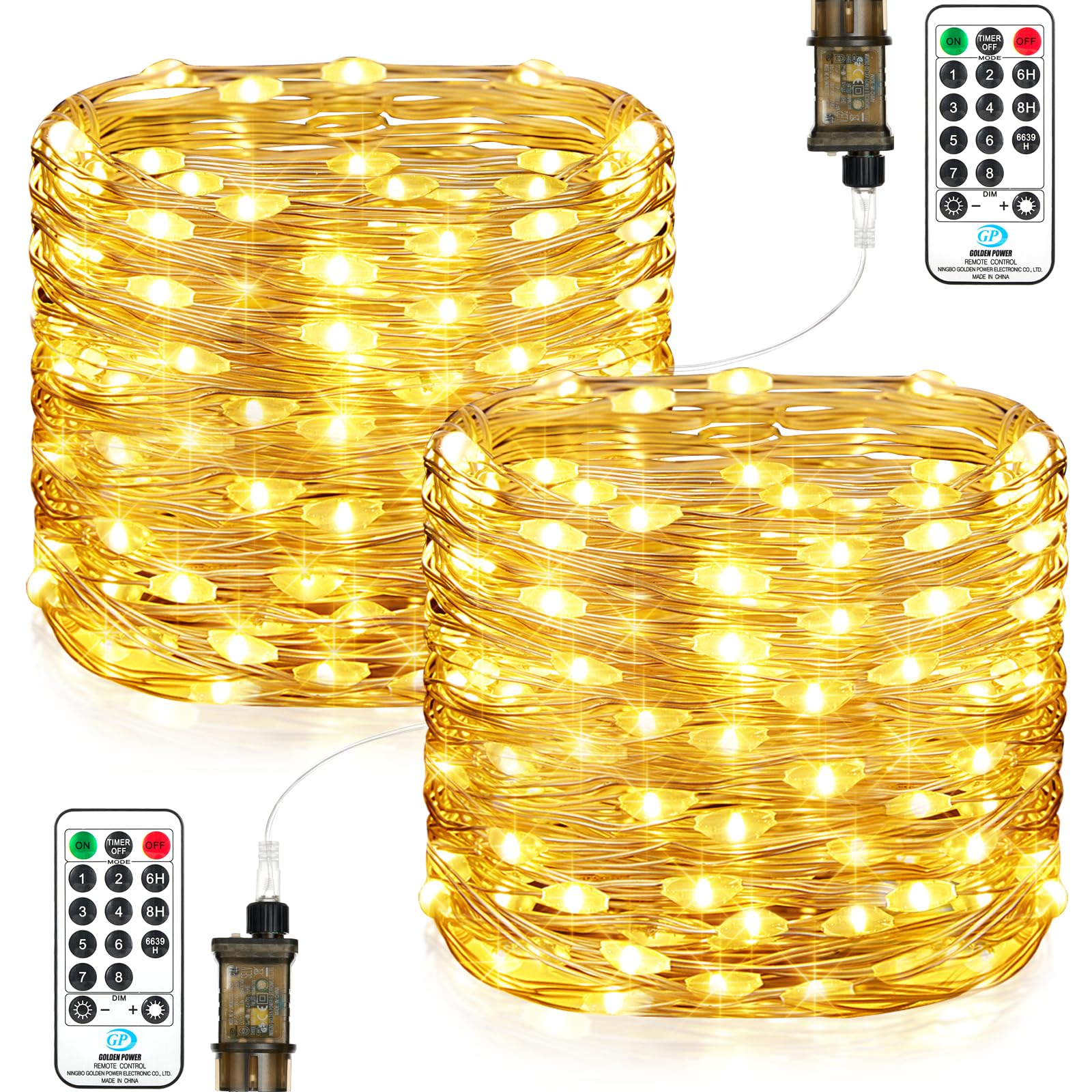 Fairy Lights Mains Powered, 23M 200 LED String Light Plug in Copper Wire with Remote 8 Modes Timer Waterproof for Indoor Outdoor Christmas Tree Bedroom Garden Decoration (2 Pack, Warm White)