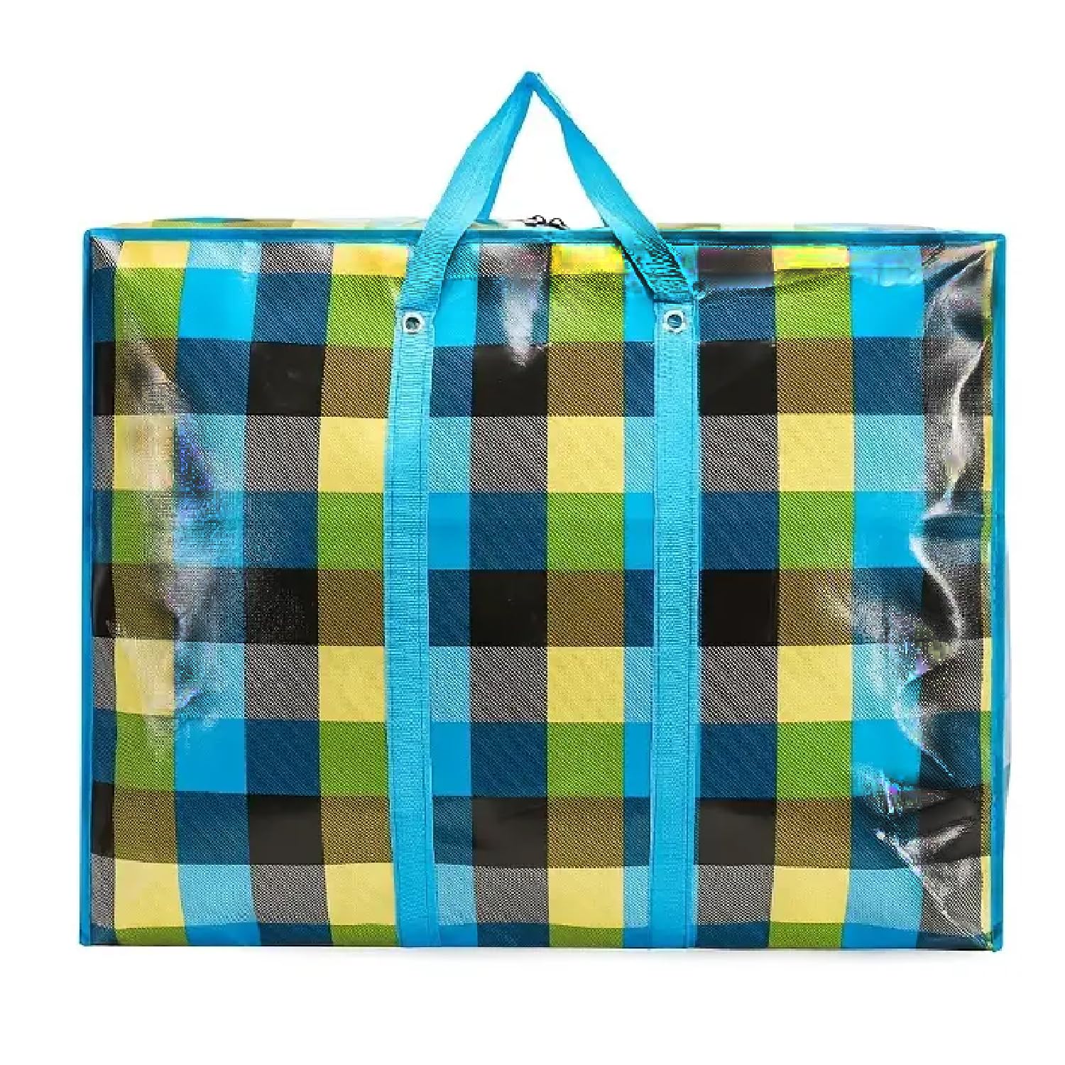 KAV Extra Large Laundry Shopping Bags - Pack of 1 Random Coloured 170 GSM Jumbo Strong Reusable Waterproof Storage Bag with Zipper and Handle for Travel, Moving, Packing Cloths (90x60x30 cm)