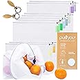 purifyou Reusable Produce Bags, Heavy Duty Double Stitched Washable Mesh Grocery Bag with Drawstring, Ideal for Farmers Marke