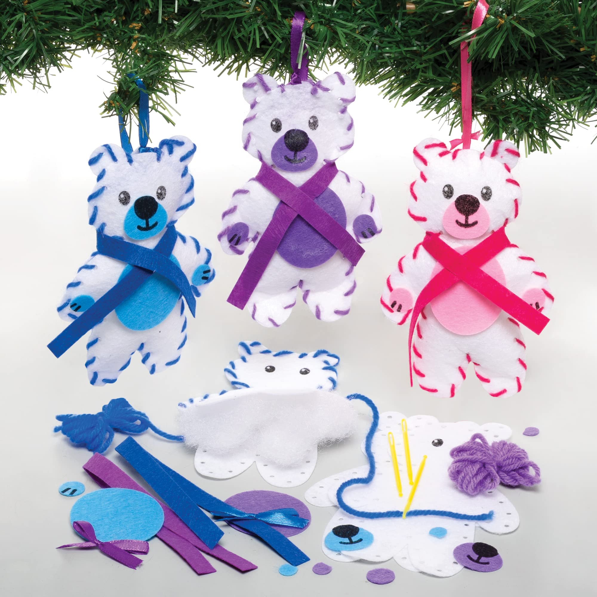 Baker Ross FE971 Snow Bear Sewing Kits - Pack of 3, Sewing Set for Children, Creative Activities for Kids, Ideal Arts and Crafts Project