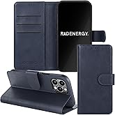 RadEnergy EMF Protection Anti Radiation Leather Flip Folio Case for iPhone, Genuine Leather Wallet Case/Cover with Card Holder & Stand Function Blue