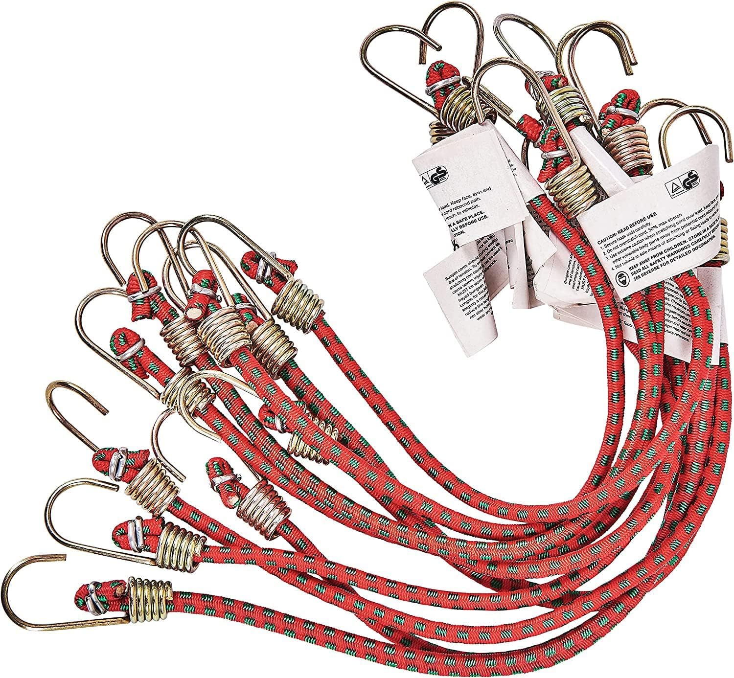 iSeventy9 10-inch (25cm) Mini Bungee Cords Versatile Elastic Stretch Hooks for Luggage, Car, Bike, and Camping Accessories - Red (10 Pack)