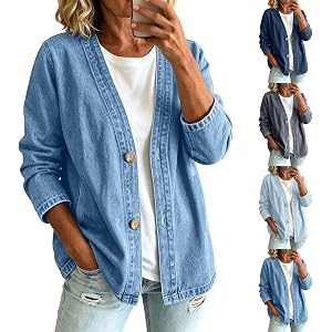 Lightweight Denim Jacket for Women Button Front Stretch Cardigan Coat | Relaxed Fit Lightweight Casual Long Sleeve Outfits