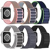 6 Pack Sport Nylon Loop Band Compatible with Apple Watch Band 38mm 40mm 41mm 42mm 44mm 45mm 46mm 49mm for Women Men, Adjustable Breathable Braided Straps for iWatch Series 11/10/9/8/7/6/5/4/3/SE/Ultra