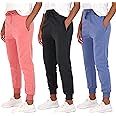 Real Essentials 3 Pack: Women's Ultra-Soft & Warm Fleece Joggers Sweatpants with Pocket (Available in Plus Size)