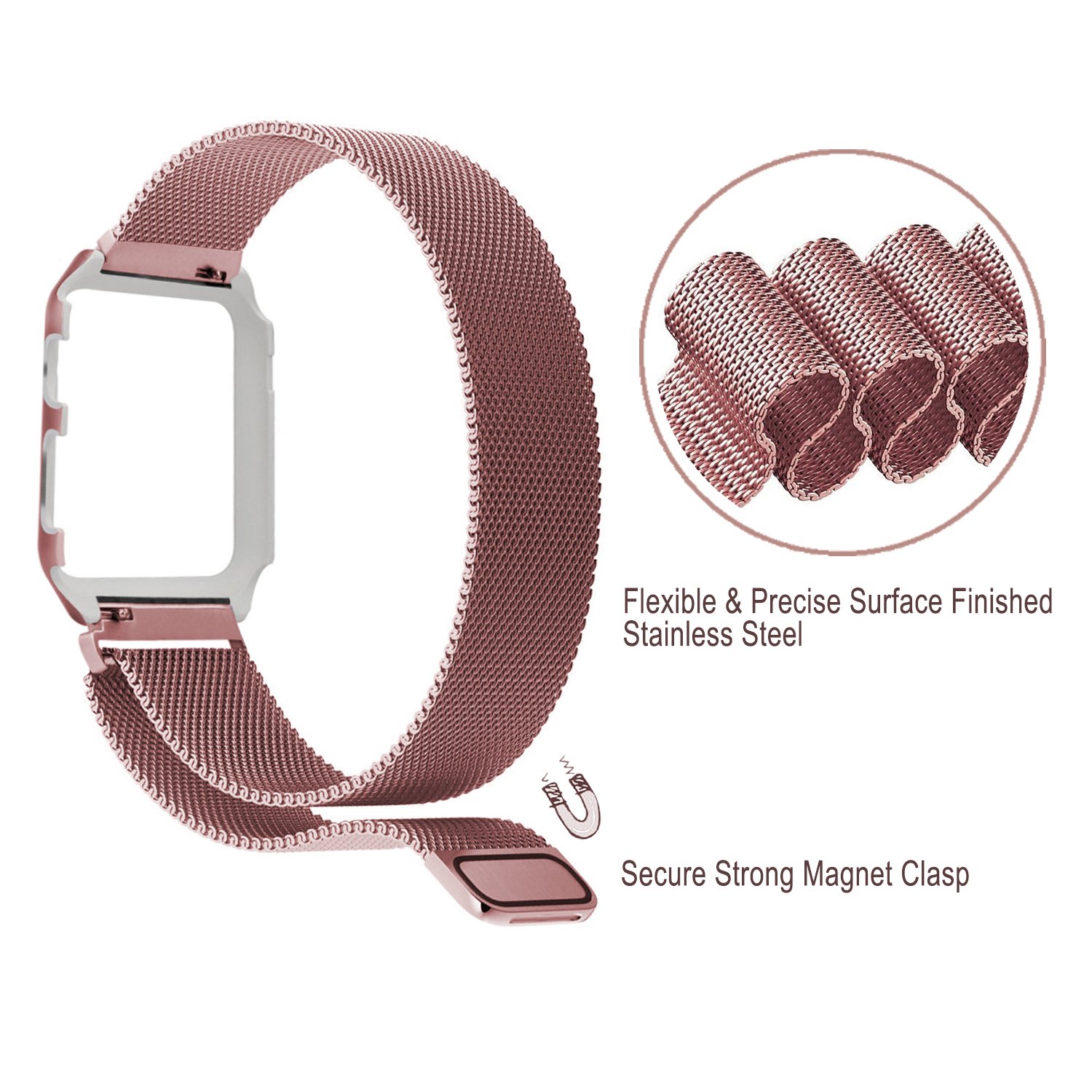 Apple Watch Band, iBazal 38mm Protective Case, Upgraded Milanese Stainless Steel Magnetic Closure Clasp Replacement iWatch Band for All 38mm Apple Watch Series 2&Series 1&Sport&Edition-Rose Gold 38mm