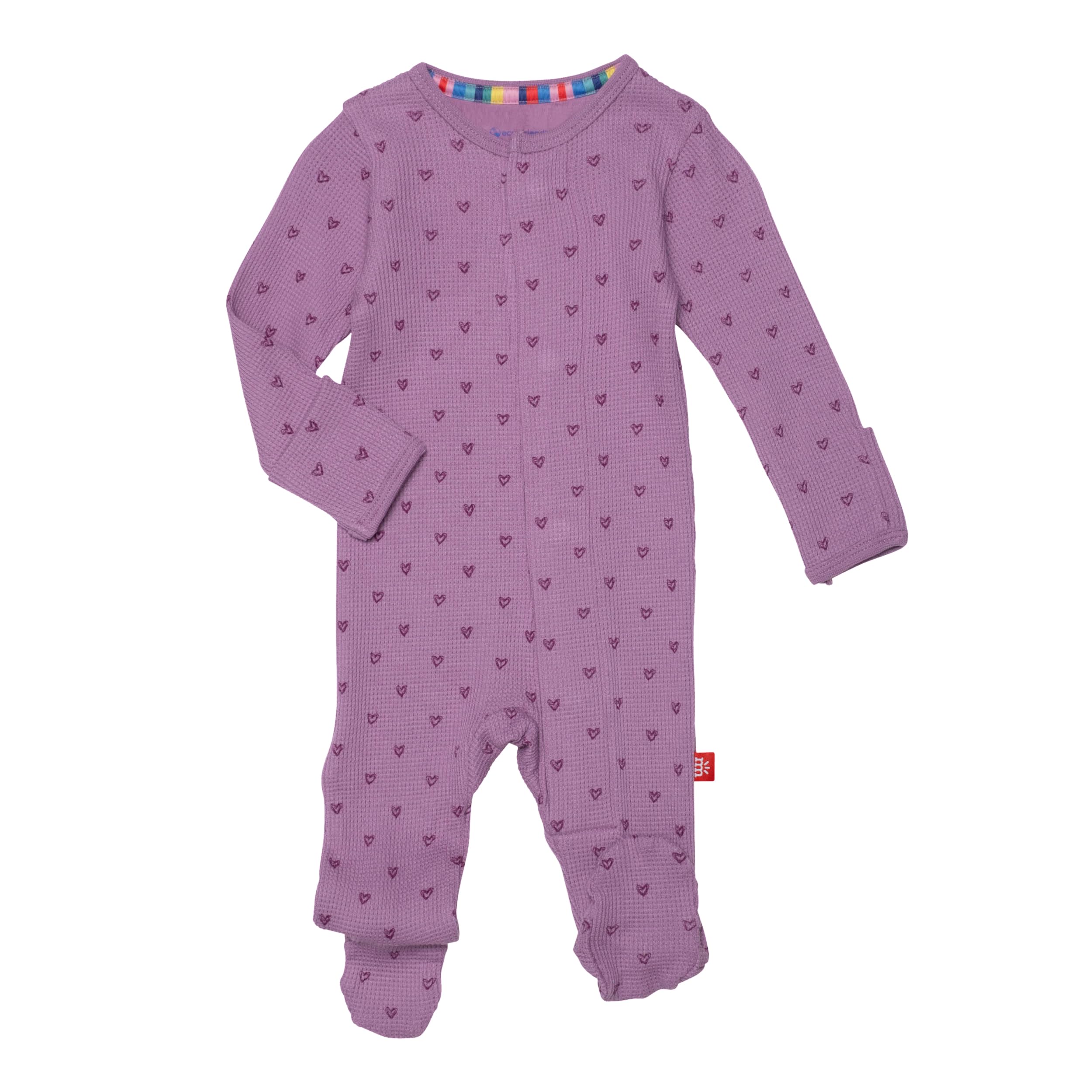 Photo 1 of Magnetic Me Girls Modal Magnetic Baby Footie Pajamas | Silky Soft Modal Fabric | Pink Ribbon Heart Waffle | 6-9 Months