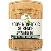 GREENER CHEF Glue-Free Surface Organic Bamboo Cutting Board Set of 3 – Non Toxic, Multipurpose Wooden Cutting Boards for Kitc