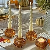 Kate Aspen Amber Taper Candle Holders for Candlesticks Set of 4 - Fluted Candlestick Holders for Fall Decor, Home Decor, Votive Candle Holder Decor, Tea Light Holder, Centerpiece Table Decorations