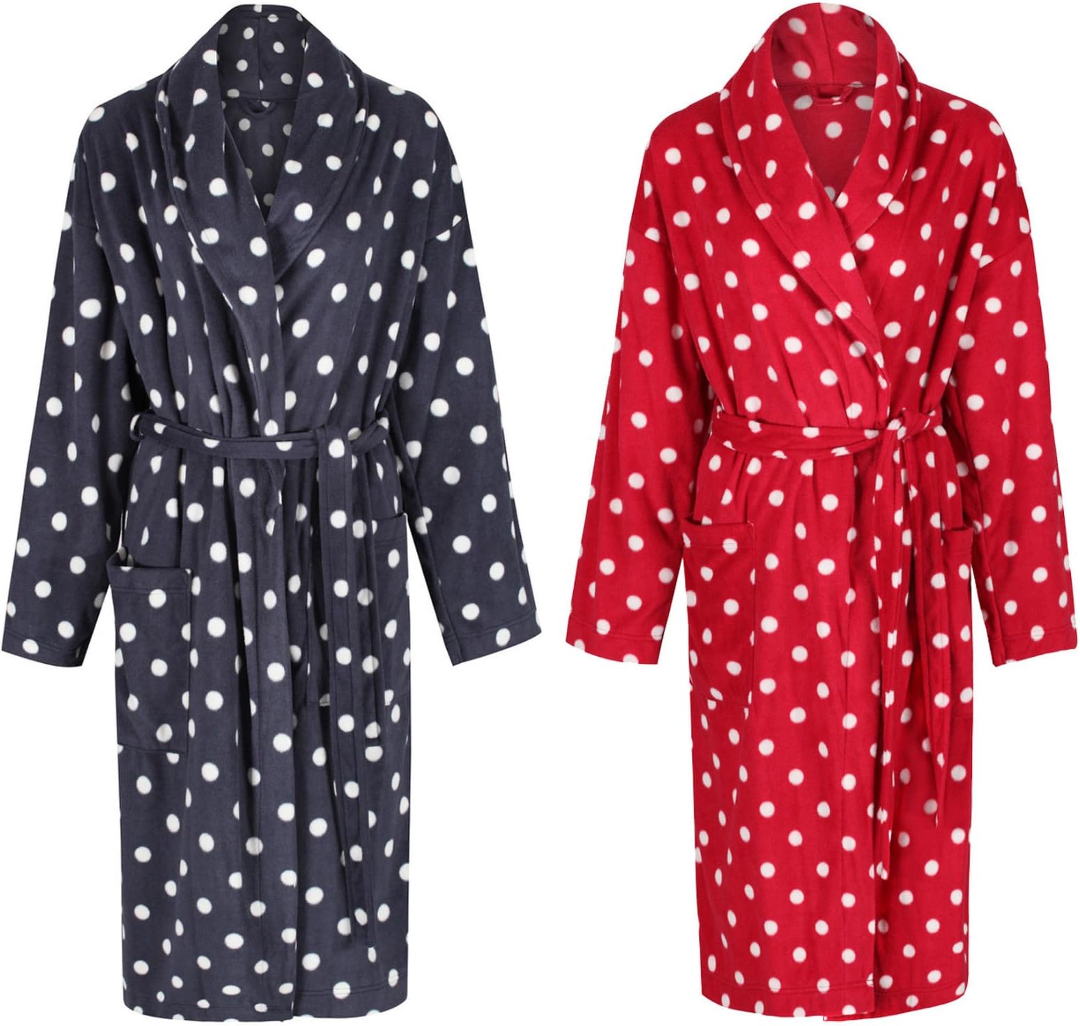 EX STORES Famous Fleece Belted Dressing Gowns Polka DOT Grey RED Robe Gown