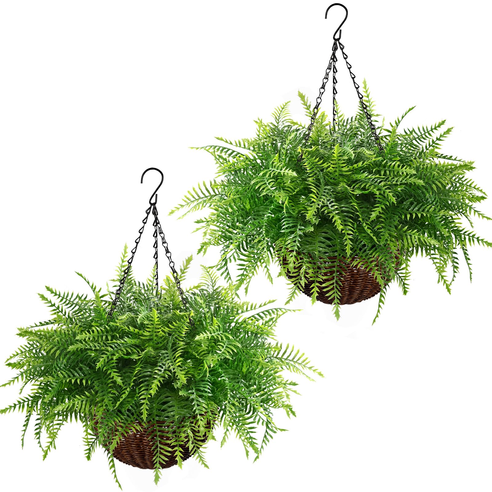 Photo 1 of Waipfaru Fake Hanging Fern Plants Outdoor - 2 Pack UV Resistant Artificial Outdoor Hanging Plants, Realistic Faux Greenery Fern for Patio Front Porch Garden Home Decor