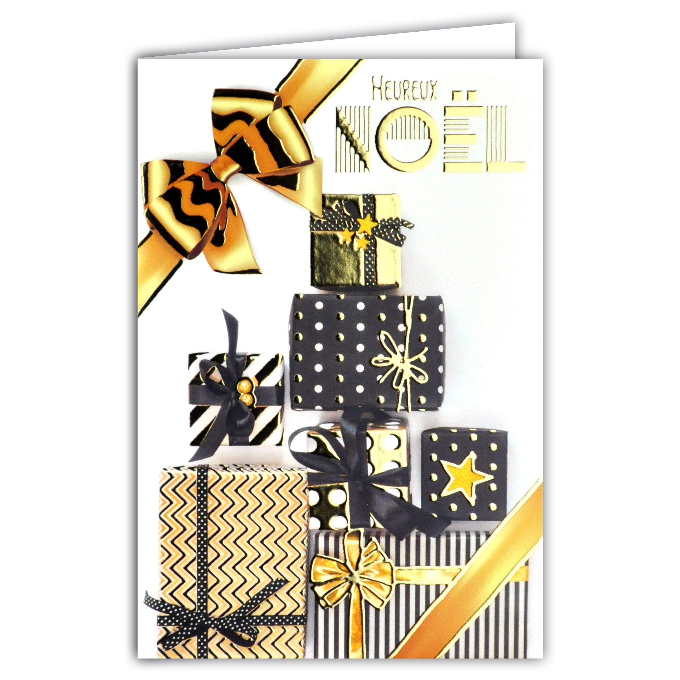 Happy Christmas Presents Ribbon Star Stripe Black and Gold Foil Wrapping