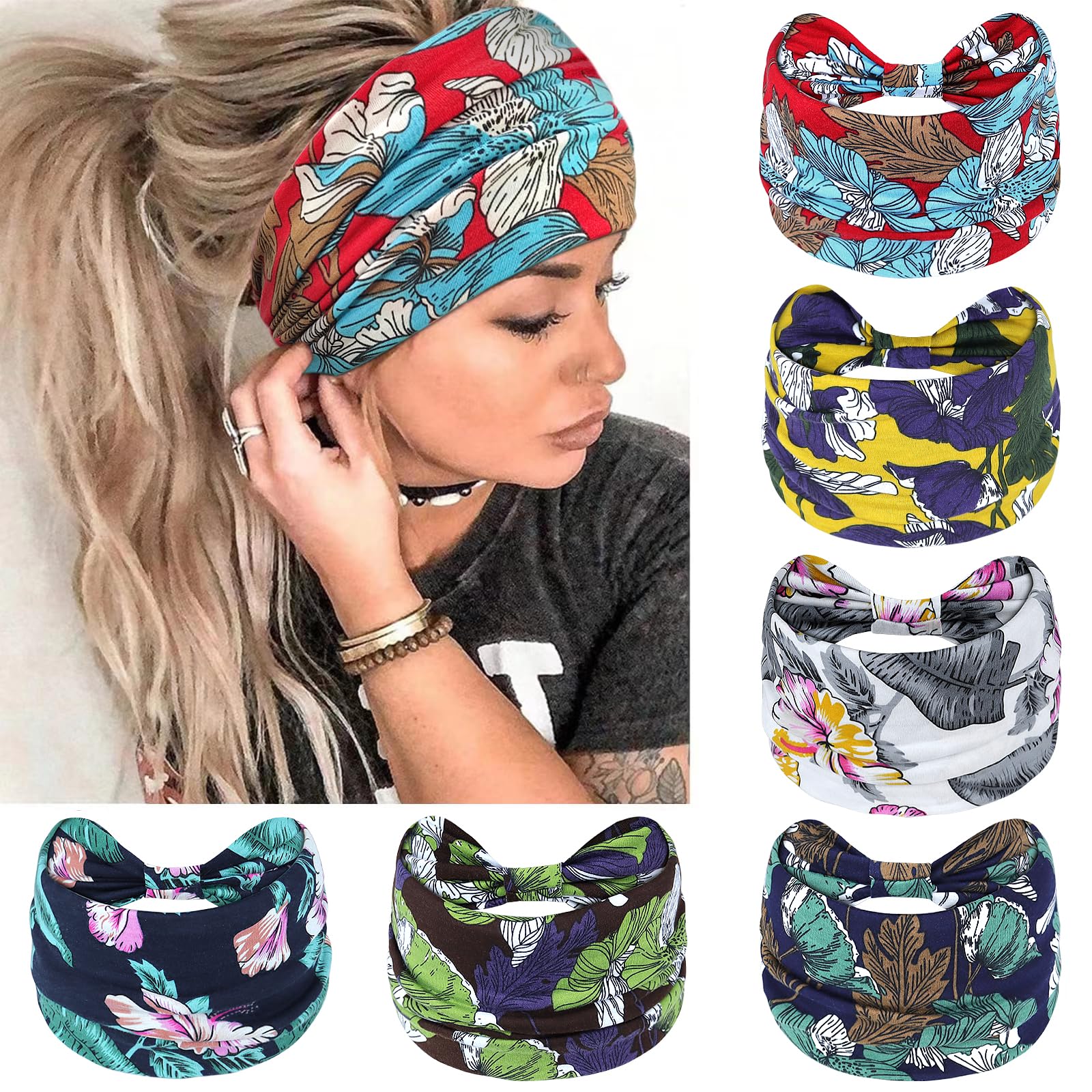 Kavya Women's Headbands - Wide Soft Boho Fashion Bandanas Knot Adult Scarfs Elastic Yoga Hair Bands & Accessories (Elegant) — image 1