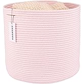 XUANGUO Cotton Rope Basket For Girls Kids 16”X14” Baby Laundry Baskets Nursery Bin Round Woven Basket Organizer For Storage Toys Blankets Shoes Clothes pink
