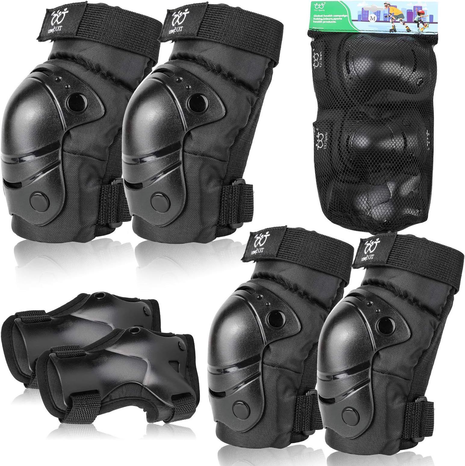 SPFASZEIV Protective Gear Set for Kids Adults,Skateboard Pads for Children Teenage Knee Pads Elbow Pads Adjustable Wrist Guards for Rollerblading, Skating, Skateboard, Scooter, Biking Skateboard