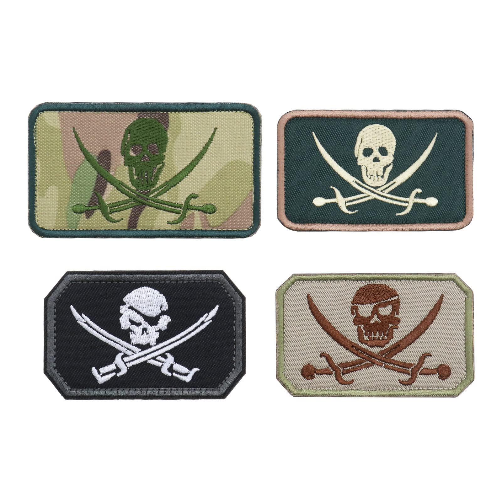 ECSiNG 4PCS Pirate Flag Patch Skull Head and Cross Sword Jolly Roger Tactical Morale Hook and Loop Embroidered Badge Armband Emblem Applique for Backpack Jacket Hat