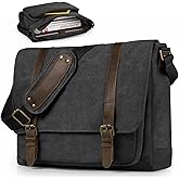SMRITI Vintage Canvas Messenger Bag for Men 15.6-16 inch Laptop bag,Computer Satchel Shoulder Bag for School Work Travel (Black)