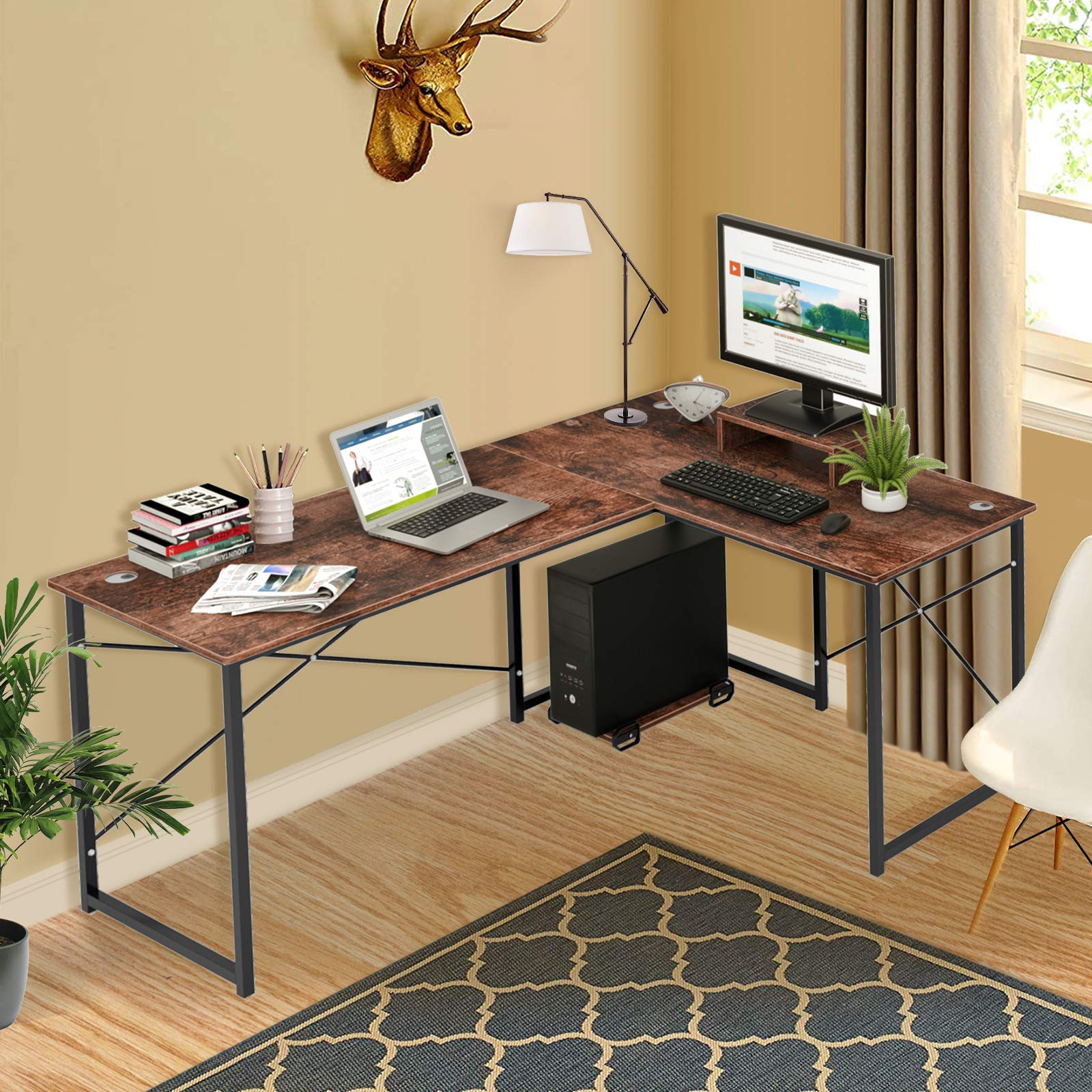 Buy Cyfie LShaped Computer Desk, Two Person Corner Writing Desk, 95