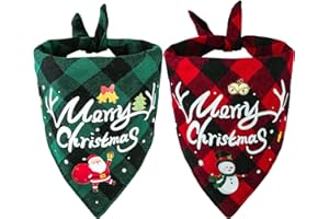 Viretec Christmas Dog Bandanas - 2 Pack Plaid Dog Scarfs Santa Snowman Merry Xmas Print Triangle Bibs, Adjustable Washable, Small to Large Dogs & Cats