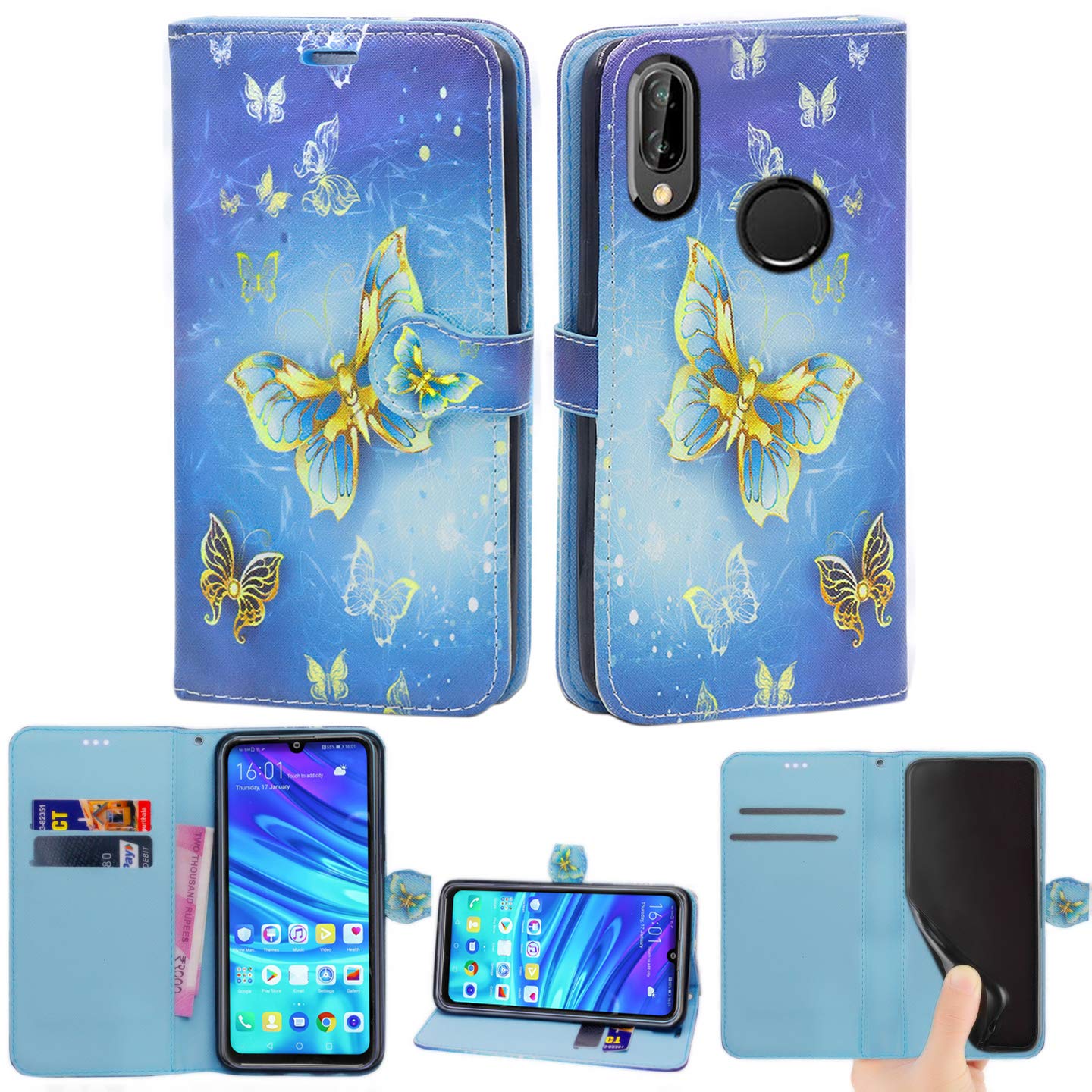 Huawei P Smart 2019 / Honor 10 Lite Case, Premium PU Leather Flip Wallet Phone Case Cover with Magnetic Closure Stand Card Holder for Huawei P Smart 2019 / Honor 10 Lite (Butterfly Gold Book)