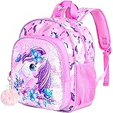 KLFVB Toddler Backpack for Girls, Cute Unicorn Bookbag for Little Kids, 12” Sequin Kindergarten Preschool Schoolbag