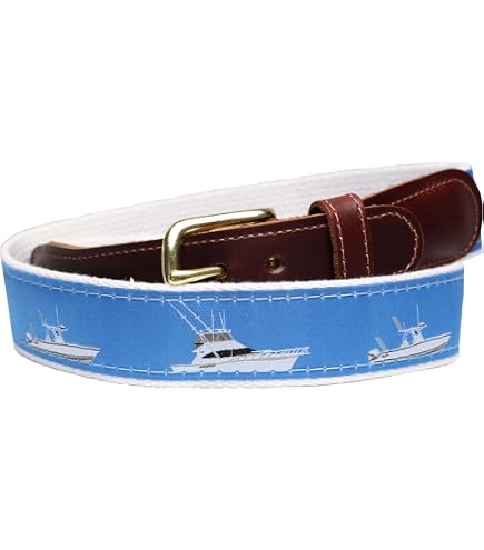 No27 Mens Nautical Tarpon Fish D-Ring Style Ribbon Belt, Webbing