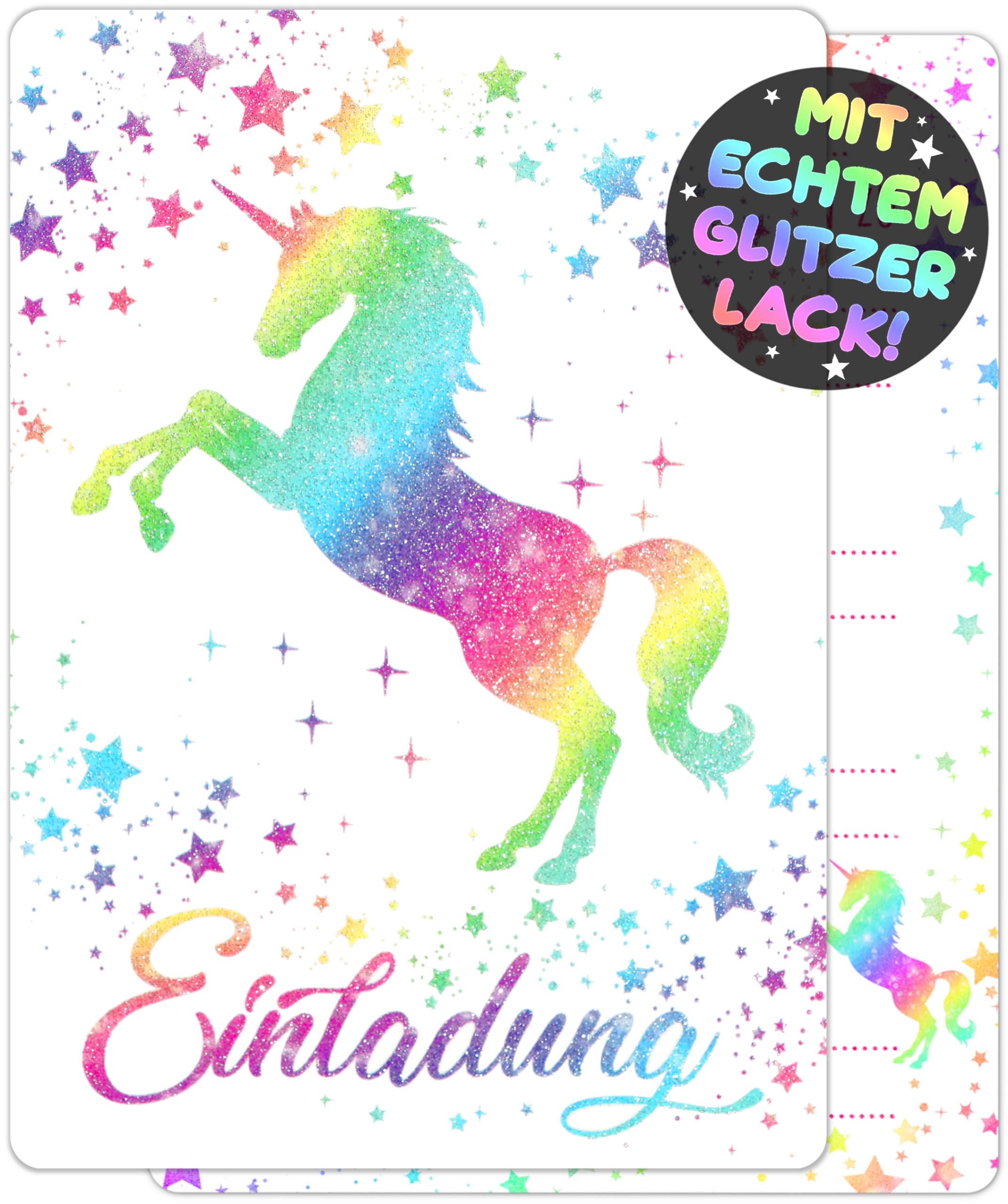 12 x glitter invitation cards for parties and children's birthdays – the cards in colourful unicorn star design are the invitation for girls boys children for birthdays and children's parties