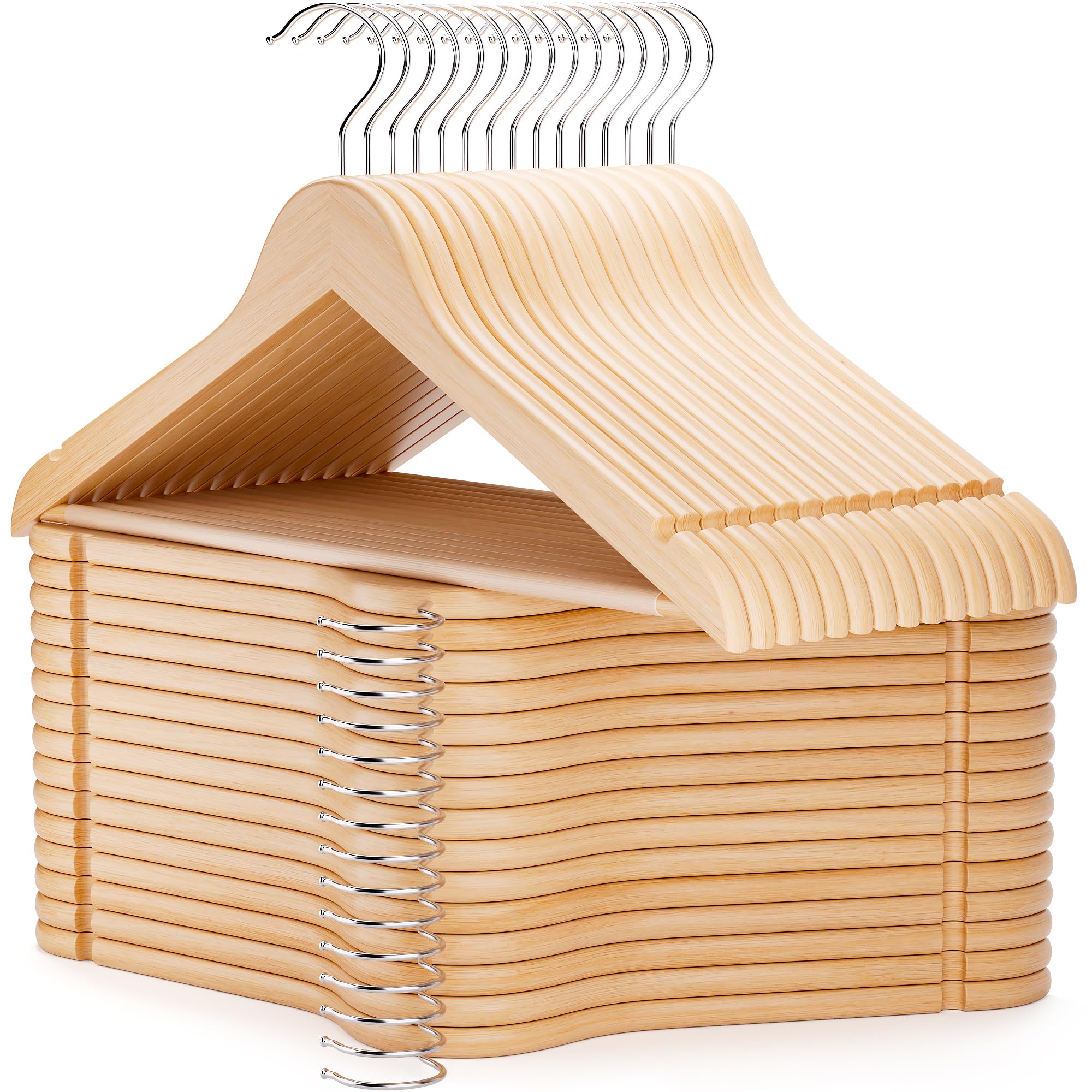 HANGERWORLD Box of 30 Wooden 45cm Coat Clothes Garment Hangers with Non Slip Trouser Bar (Natural)