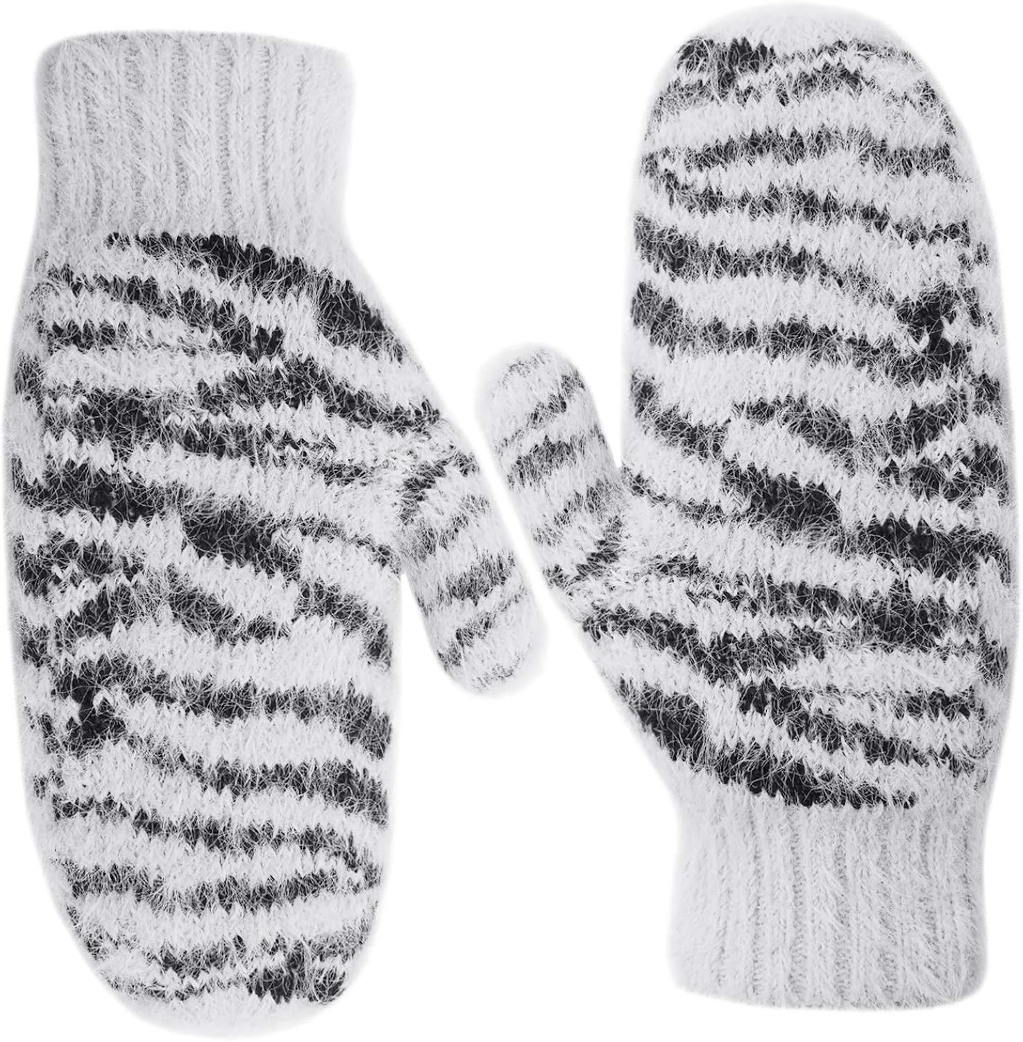 Zenssia Women's Soft and Warm Knitted Plush Fleece Winter Mittens with Unique Zebra-Striped Pattern-White at  Women’s Clothing store