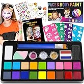 Drawdart Face Painting Kit for Kids - 20 Colors Water Based Non-Toxic Paint With Stencils & Brushes - Professional Body Makeu