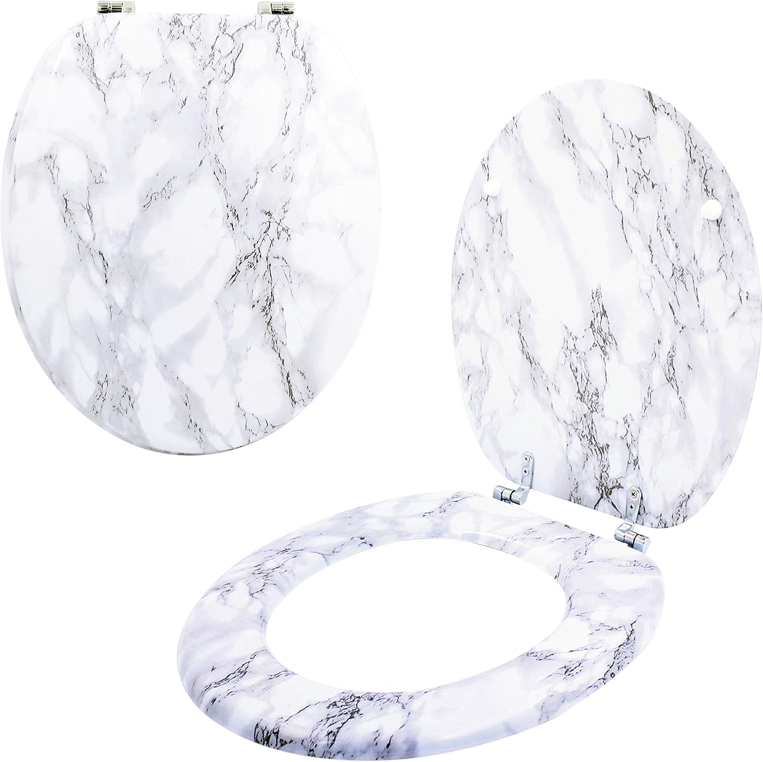 Anika Marble Effect Toilet Seat, Chrome Hinges, Standard Fit, Easy Installation, Moisture Resistant, Easy to Clean, 43cm x 37.5cm - Image 5