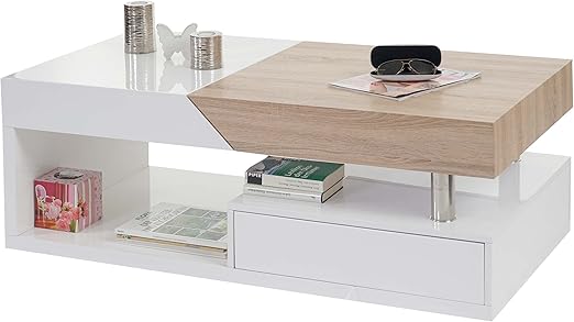 Mendler Couchtisch Arad Wohnzimmertisch Hochglanz Ausziehbar Mit Stauraum Eiche Amazon De Kuche Haushalt