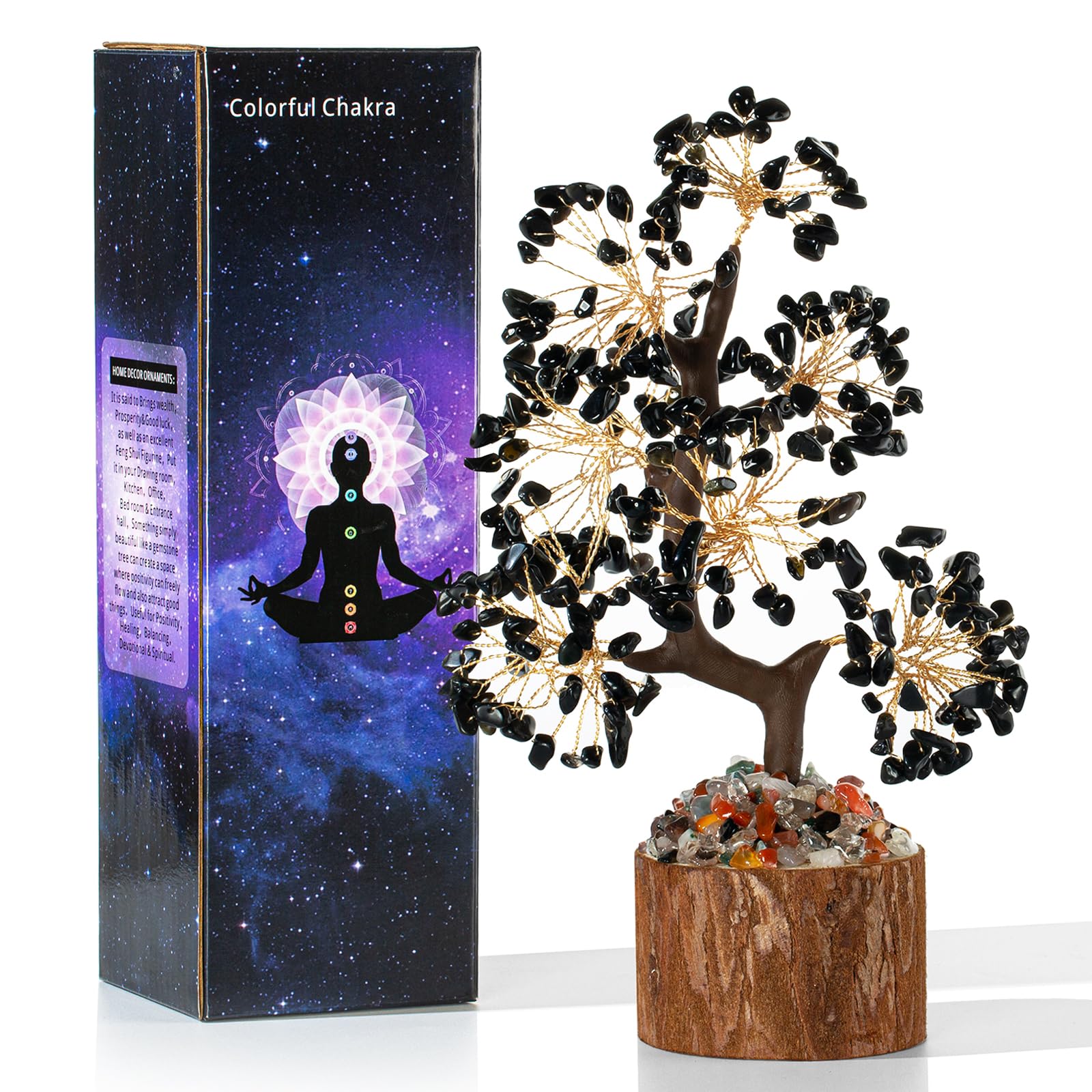XIANNVXI Black Obsidian Crystal Tree of Life Ornament for Living Room, Bedroom Accessories, Decor Money Tree, Spiritual Gifts for Women Men