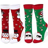 Subesty 2 Pairs Christmas Socks for Women Men, Funny Santa Claus Snowman Holiday Crew Dress Socks, Green Red Novelty Crazy Christmas Stocking Xmas Gifts for Adults Family Friends