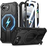 Magnetic for iPhone 17e Case/iPhone 16e Case with Screen Protector, Black | Invisible Kickstand &amp; Compatible with MagSafe, 3-in-1 Full Body Military Grade Heavy Duty Protective Phone Cover for Men