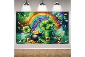 RVSTICTY Happy St Patricks Day Photo Backdrop Rainbow Gold Coins Green Shamrock Lucky Clover Banner St. Patrick's Day Party Decorations and Supplies for Home-71×43''