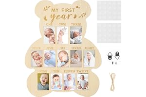 R HORSE My First Year Photo Display Wood Board, Baby’s First Year Picture Frame 12 Months Milestone Board Bear Shape Birthday Baby Keepsake Nursery Decor Gift for Boy Girl