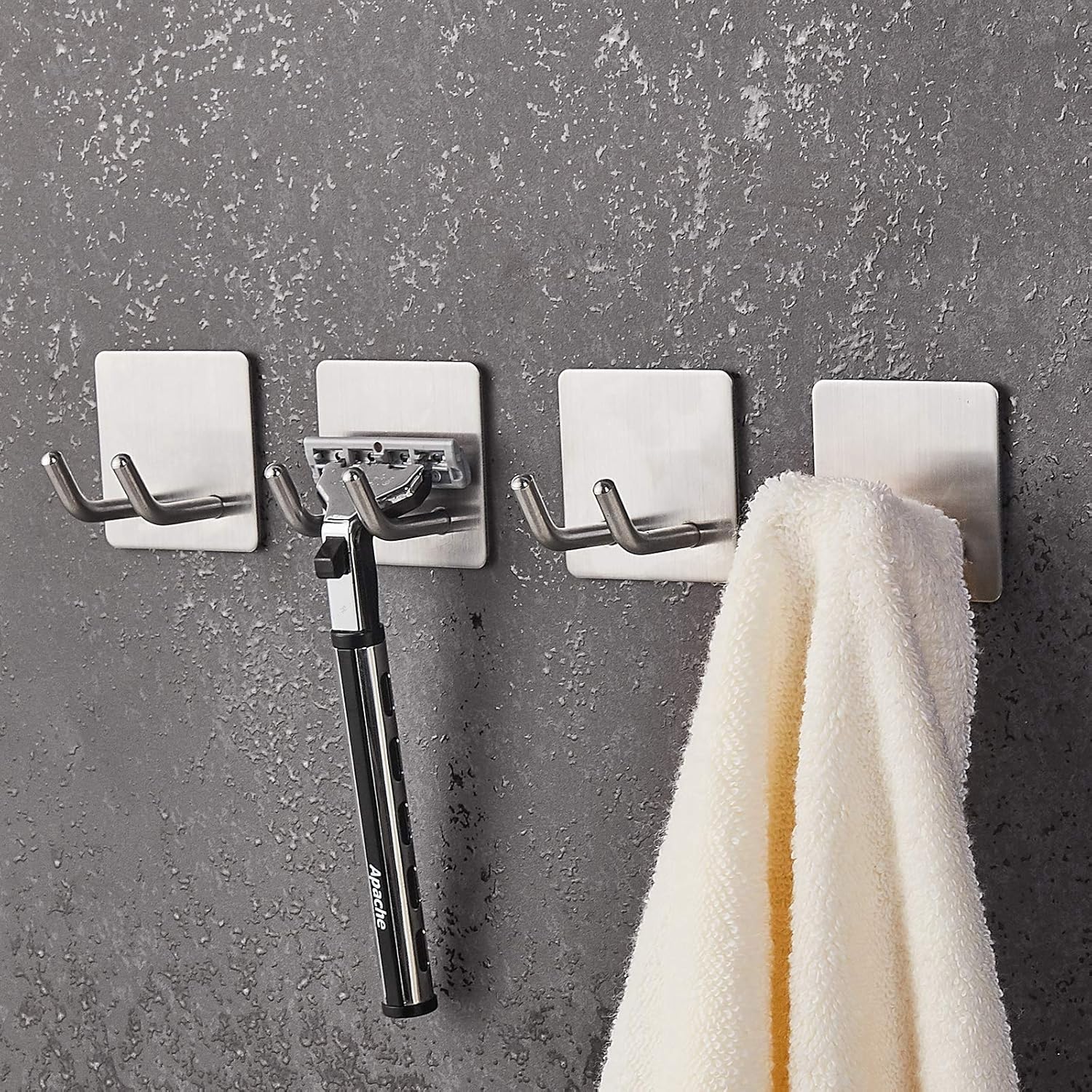 JS self Adhesive Hooks Razor Holder 4 Pack Sticky Hanger Stainless Steel Storage Bathroom Kitchen Organizer