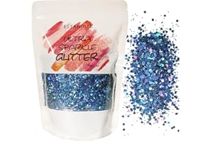 ESTANOITE 100g Holographic Chunky Glitter, Craft Glitters for Arts & Crafts, Cosmetic Chunky Mixed Glitter, Body Glitter for Makeup, Face, Hair, Lips, Nails, Festival (Galaxy Blue)