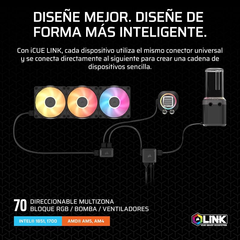 Kit de Arrefecimento Personalizado iCUE Link XH505i RX360 RGB – Bloco de Arrefecimento Líquido XC7 Elite, Bomba e Depósito XD6 Elite, 3 RX120 RGB, Radiador XR5 de 360mm, Centro de Sistema - Preto