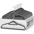 Zober Velvet Hangers 20 Pack - Clothes Hanger W/Tie Bar - Non-Slip, Swivel Hook, Slim Felt Hangers - Suits, Clothes, Pants, Coat Hanger - Gray